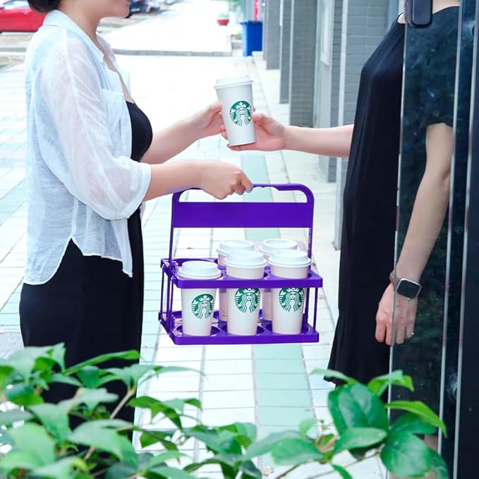 musbus Reusable Drink Carrier with Handle for Food Delivery Drivers, Portable Cup/Coffee Holder Accessories for Delivery, Foldable Drinks Caddy with Tray, Car Durable Plastic Festive Bottle, Vacation
