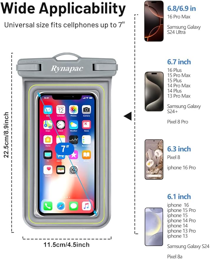 IP68 Waterproof Phone Pouch, Floating Waterproof Phone Case for iPhone 16 15 Pro Max Galaxy S24+ S23 Pixel 8 Pro with Detachable Lanyard, Cellphone Dry Bags Beach Vacation Essentials -2 Pack