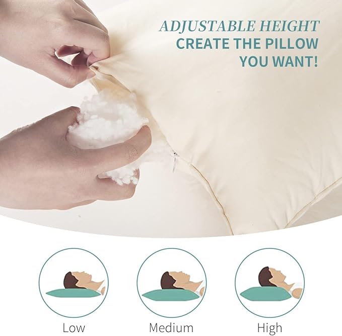 LOFE Organic Pillow with Pillowcase - 20x36 King Size Pillow with 100% Organic Cotton Shell, Adjustable Loft Organic King Plilow, Machine Washable, Soft, Perfect for Adults&Couples