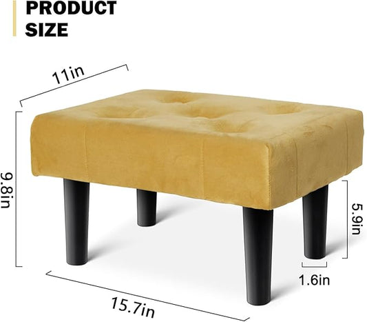HOUCHICS Small Footstool Ottoman,Velvet Soft Footrest Ottoman with Wood Legs,Sofa Footrest Extra Seating for Living Room Entryway Office(Yellow 1PACK)