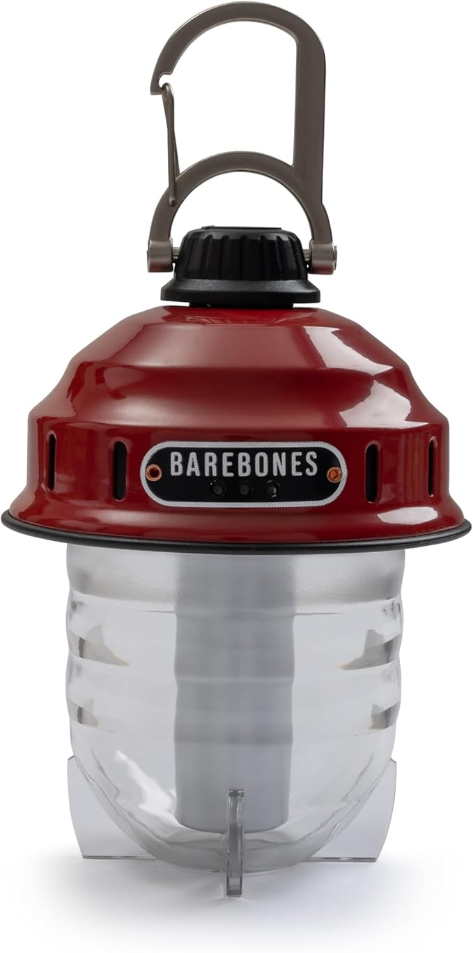Barebones Beacon Hanging Light – Red, Rechargeable LED Camping Lantern with Adjustable Brightness – Weatherproof Vintage-Style Hanging Lantern for Outdoor Adventures and Year-Round Use