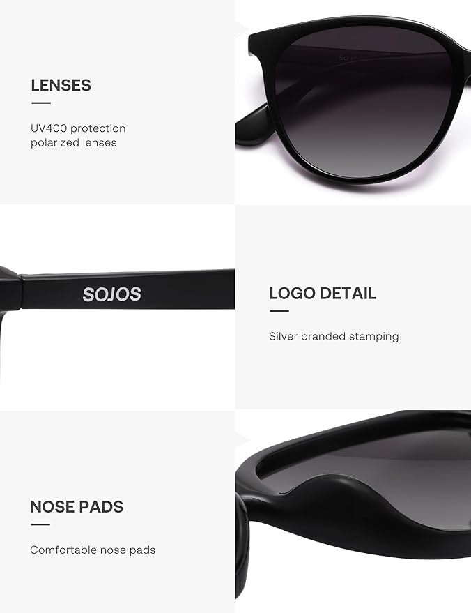 SOJOS Square Polarized Sunglasses for Women Men Vintage Style Larger Fit Shades SJ2642