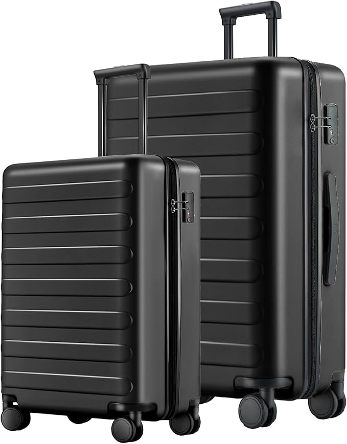 NINETYGO Luggage Sets 2 Piece, Carry On Luggage Airline Approved, Large Checked Luggage with Spinner Wheels, Lightweight, Hard Shell PC Suitcase Sets, TSA Approved, 20in/28in (Black, Rhine Basic)
