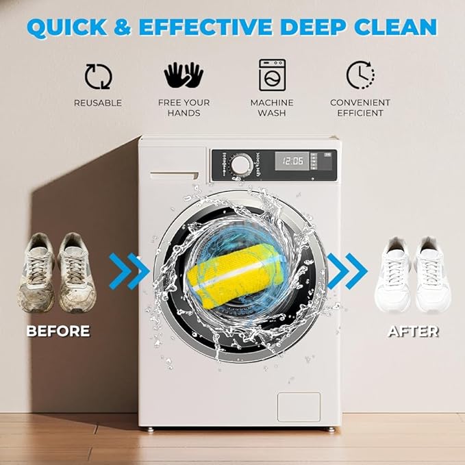 Shoe Washing Machine Bag Laundry Shoe Bag for Washer and Dryer Reusable 2pcs Yellow Shoe Cleaning Bags 360° Deep Cleaning Machine for All Shoes Types With Self-locking Zipper