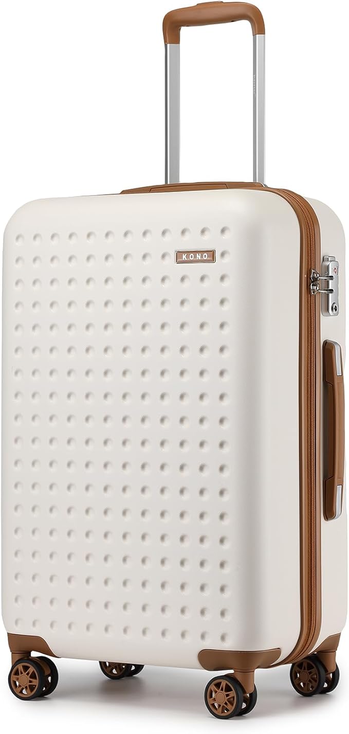 Kono 24 Inch Luggage Medium checked Lightweight Hardside Suitcase with Spinner Wheels & Built-in TSA Lock, Cream White