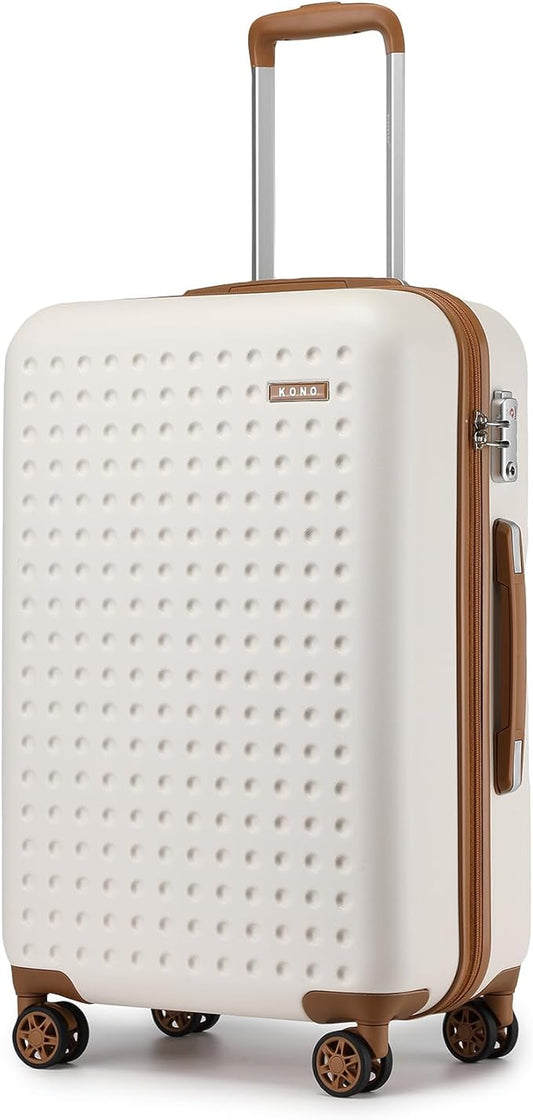 Kono 24 Inch Luggage Medium checked Lightweight Hardside Suitcase with Spinner Wheels & Built-in TSA Lock, Cream White