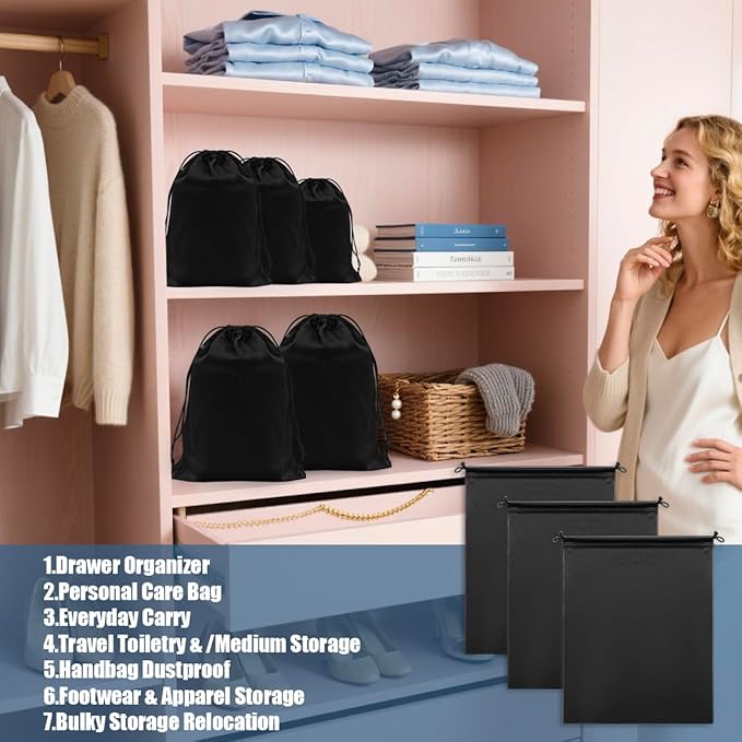 Microfiber Drawstring Bags, Multi-Size Soft Protective Pouches for Shoes, Ski Goggles, Sunglasses, Handbags & Camera Lenses