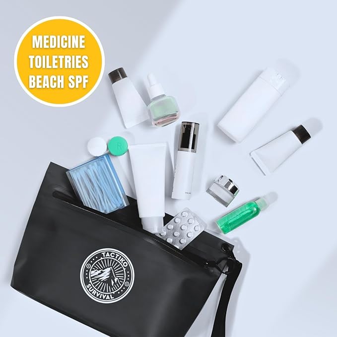 3-Pack Tactiko 3L Water Resistant Pouches - Waterproof Material w/Splashproof Zipper - Hold All Zipper Bags for Storage, Toiletries, Travel, Beach, Cruise, Home (3, Black/Gray/Green)