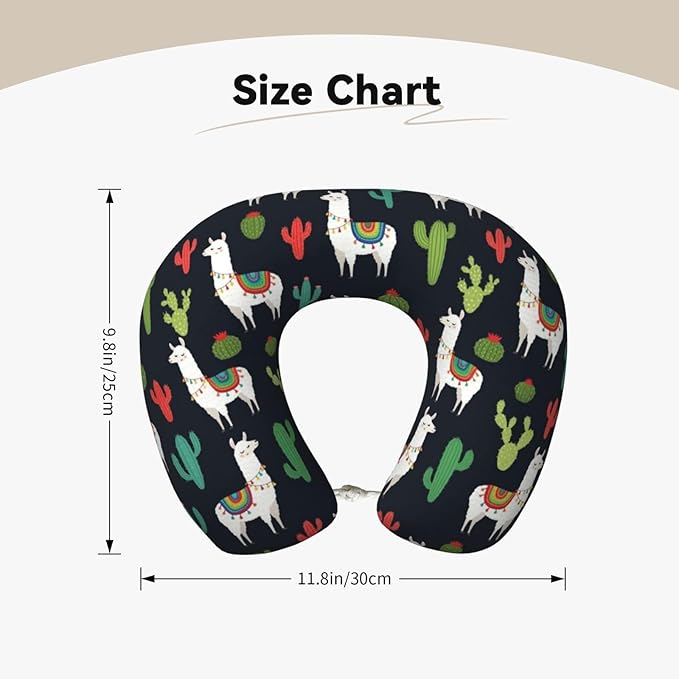 Travel Pillow Chin Neck Support, Comfortable Airplane Car Pillows for Rest, Memory Foam U Shaped Office Home Nap Sleeping Cushion Llama Alpaca Cactus