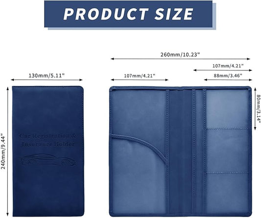 Car Registration and Insurance Card Holder - Vehicle Glove Box Document Organizer - Premium PU Leather Wallet Case - Driver License - Blue