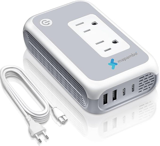 220V to 110V Voltage Converter, Mapambo 250W European Converter, Step Down Voltage Converter US to Europe, Travel Converter for Curling Iron, Straightener – 2 AC Sockets with 2 USB A & 2 USB C Ports