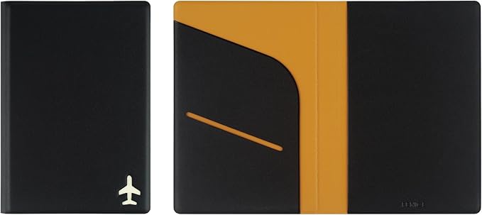 Fenice Plane Simple Passport Cover Holder Wallet Case for Travel Essential RFID Blocking Vegan Leather Waterproof (BLACK)