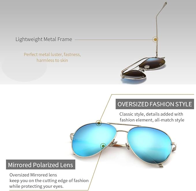SUNGAIT Women's Lightweight Oversized Aviator Sunglasses - Classic Style Polarized Lens