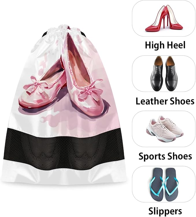 Dance Travel Shoe Bag Waterproof Portable Shoe Bags for Storage with Drawstring,Breathable Mesh Washing Organizer for Laundry Sneakers Boots Dance Shoes