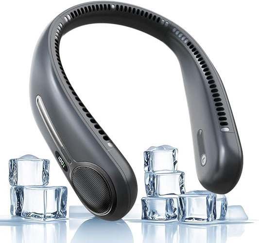 Portable Neck Fan,Hands Free Personal Wearable Bladeless Fan,6000mAh USB Rechargeable,360° Cooling,LED Display,4-Speeds,Birthday Gifts for Men Women Dad Mom,Christmas Gifts (Dark grey)