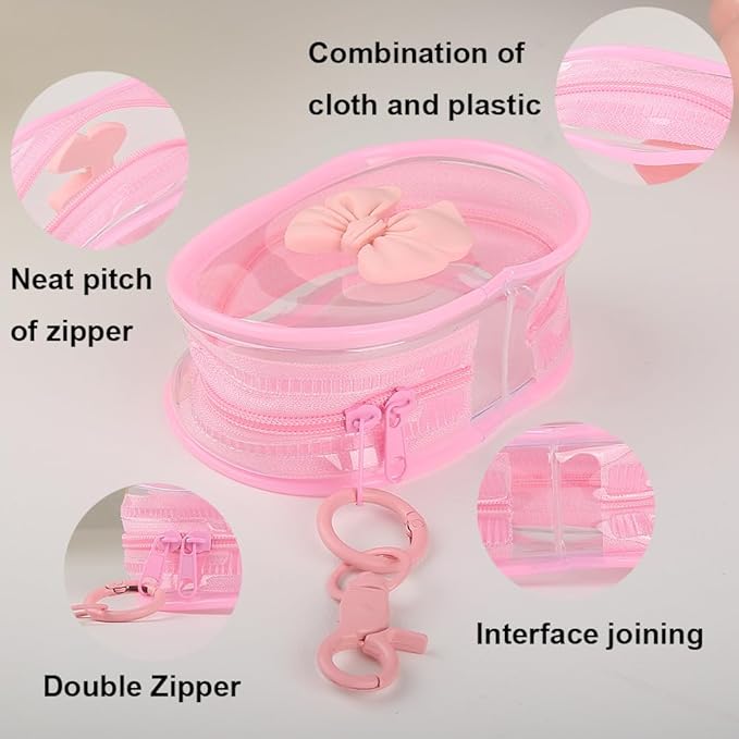 Charging Cable Storage Bag, Cute 3D Bow Tie Waves Design Transparent Compact Travel Cables Carrying Storages Case Electronic Accessories Charger Cord Wire Organizer, Pink Bow