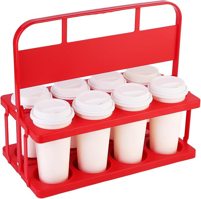 Reusable Drink Carrier with Handle for Food Delivery Drivers, Portable 8 Cup/Coffee Holder Accessories for Delivery, Foldable Drinks Caddy with Tray, Car Durable Plastic Festive Bottle, Vacation
