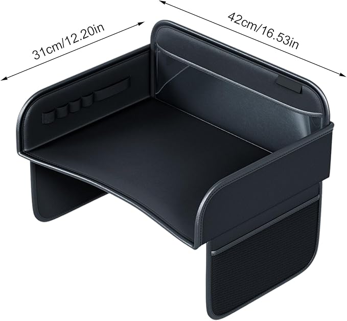 Kids Travel Tray - PU Leather Kids Travel Tray for Car Seat, Desk Organizer Lap Table Stand Holder for Tablet Laptop Cup Snack Airplane Bed Carseat Portable Activity