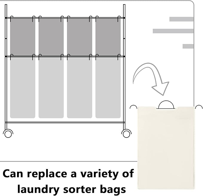 Bonuci 3 Pcs Laundry Sorter Replacement Bags Hamper Cart Removable Replacement Laundry Storage Organizer Bag Hamper Liner, No Hooks 14.76 x 8.66 x 21.65 Inch (Beige,Gray,Black)