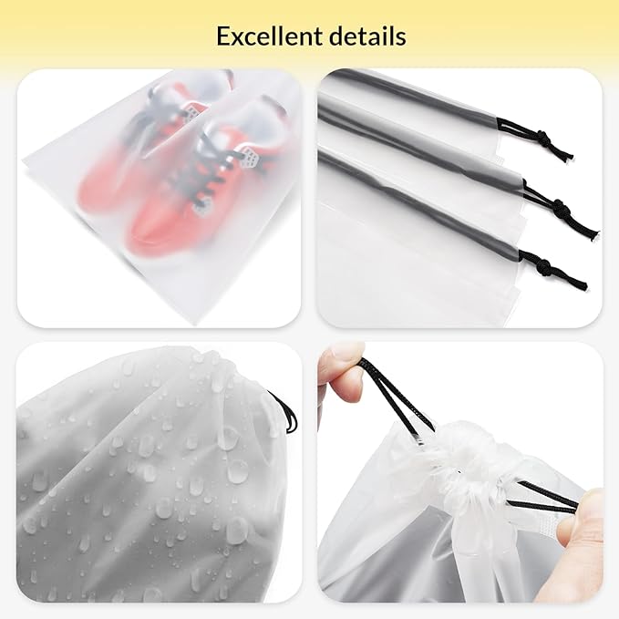 Vorspack Shoe Bags for Travel - 6 Pcs Extra Large Transparent Drawstring Backpack Travel Shoe Bag Clear Drawstring Bag Large Shoe Organizer with Rope Travel Essentials for Men Women