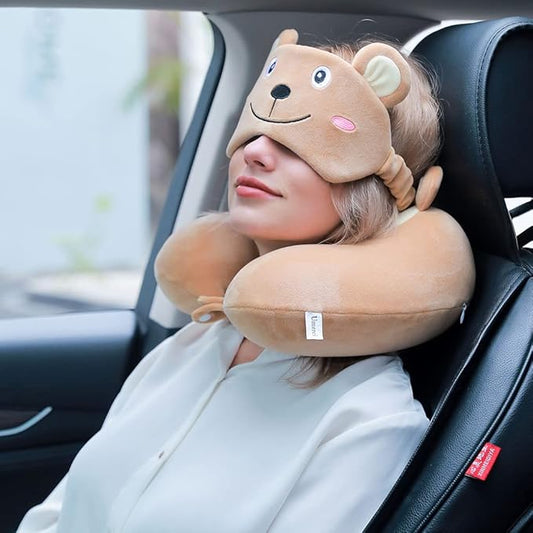 Umerci Travel Pillow, Memory Foam Neck Pillow with 360-Degree Head Support Comfortable Airplane Pillow with Storage Bag Lightweight Traveling Pillow for Sleeping, Car, Train, Bus and Home Use (Bear)
