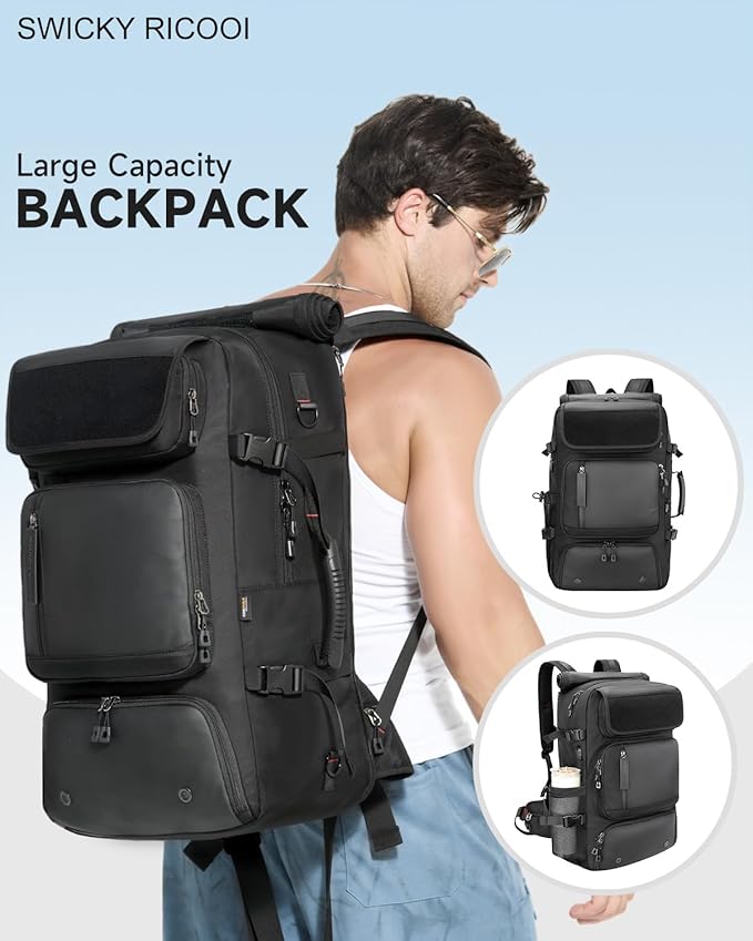 60L Convertible Carry On Backpack&Duffle Bag&Weekender Bag with 17" Padded Laptop Sleeve, USB Charging Port, Shoe Compartment for Men Women, Travel, Tactical, Gym, Hiking, Overnight Trips