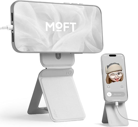 MOFT Phone Stand, Magnetic Phone Tripod Stand Stain-Resistant MOVAS Leather & Angle Adjustment & Strong Magnets Tripod for iPhone 17/16/15/14/13/12 (Included Metal Ring)-Misty Cove