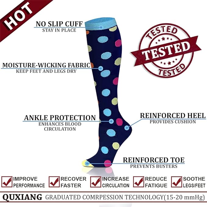 QUXIANG Copper Compression Socks for Women & Men Circulation (8 Pairs) - Best for Running Athletic Cycling - 15-20 mmHg