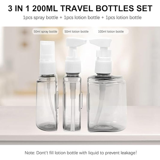 Skycase Travel Bottles - Leak Proof Refillable Tsa Approved Travel Size Toiletries, 3 in 1 Liquid Bottles Containers with Labels and Funnel Airplane Accessories Kits for Lotion Liquid (Pink)