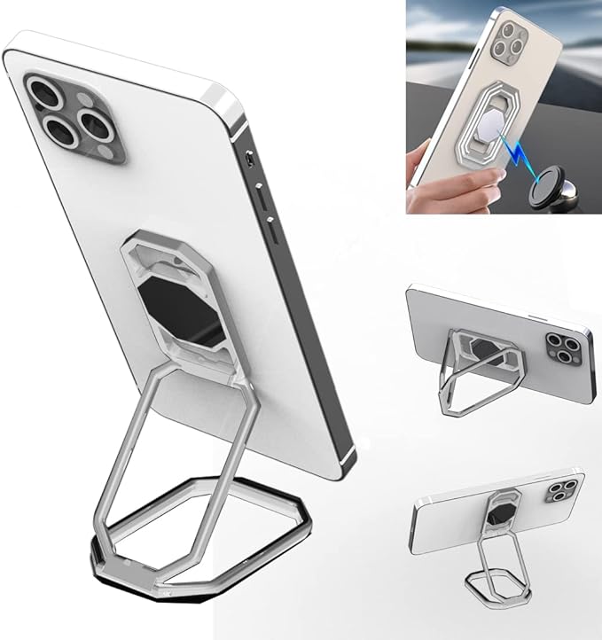 Phone Ring Holder Metal Kickstand 360° Foldable Swivel Cell Phone Finger Grip Stand Phone Back Grip for Magnetic Car Mount Compatible with iPhone iPad Smartphones Tablet
