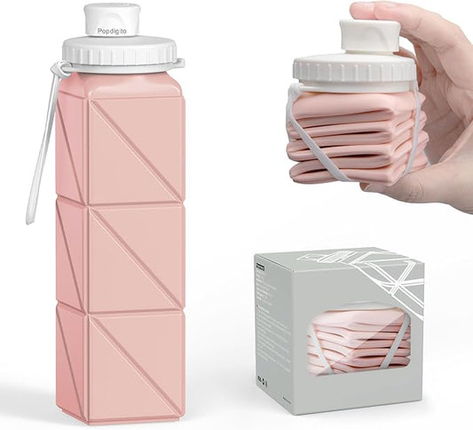 Collapsible Water Bottles, Portable Lightweight Reusable Leak-Proof BPA-Free Silicone Foldable Water Bottle for Travel Hiking Camping Gym Outdoor Activities Sports,Detachable for Dishwasher