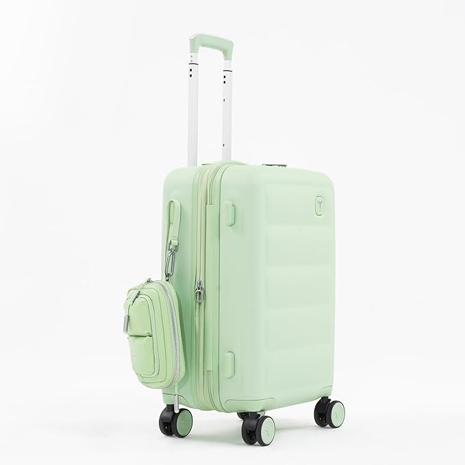 Tesport 22in Hard Shell Carry-On Luggage with Spinner Wheels, Lightweight PC Expandable Carry-On Suitcase with TSA Lock, Built-in Cup Holder, Apple Green