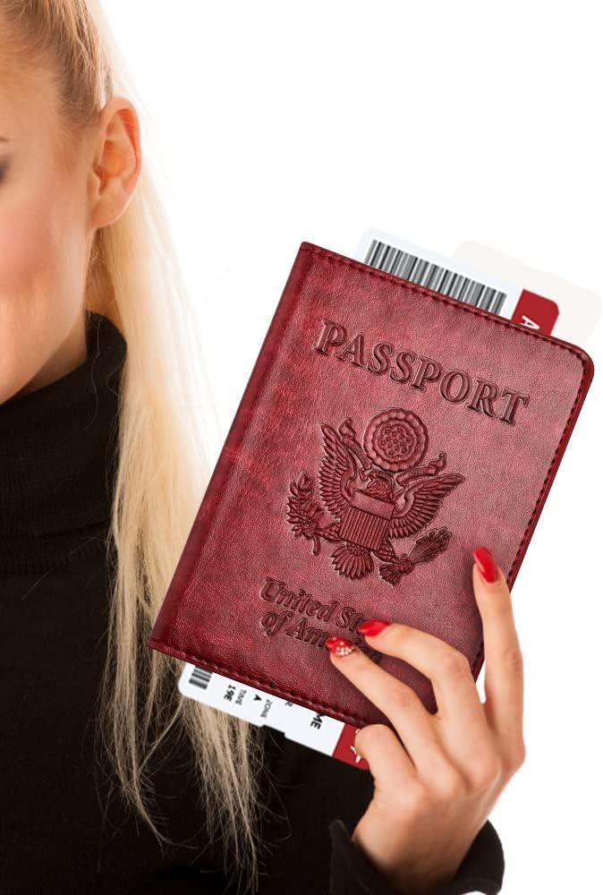 Passport and Vaccine Card Holder Combo with Vaccine Card Slot, Passport Wallet/ Cover/Case/Holder for Women and Men（AC-Wine red）