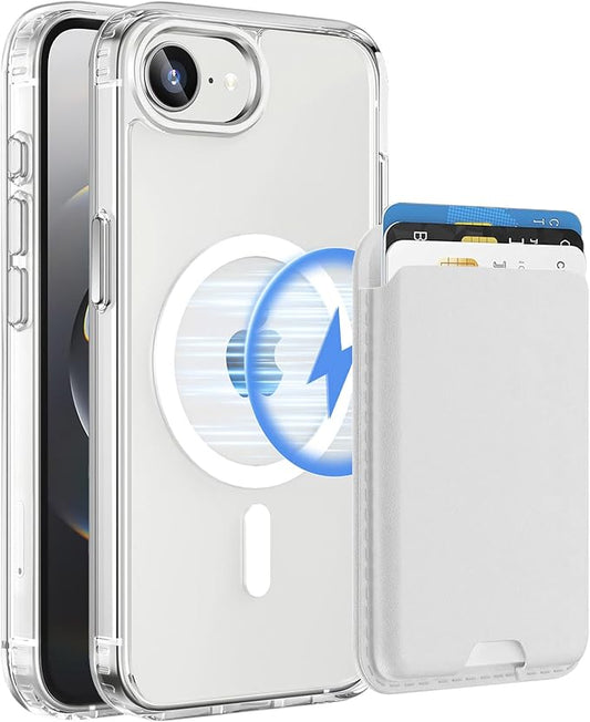 Ntwinro Magnetic for iPhone 16e Clear Case (Compatible with MagSafe) with White Detachable Wallet & Card Holder for 3 Cards [RFID Blocking] Military Grade Protective Slim Phone Cover