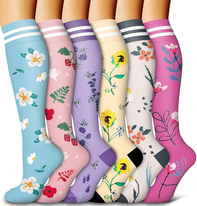 Bluemaple 6 Pack Copper Compression Socks for Women and Men Circulation-Best Support for Medical, Running,Nursing,Athletic