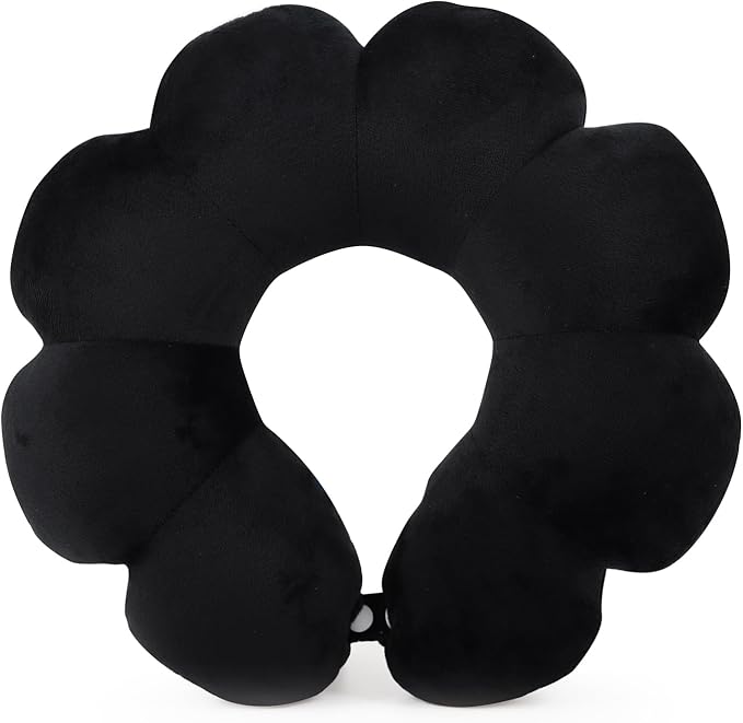 Sexysamba Flower Travel Neck Pillows for Airplanes Breathable Cotton U-Shaped Neck Pillow for Kids & Adults Head Neck Chin Support Rest Pillow for Traveling,Car,Train,Bus,Recline,Home,Office,Black
