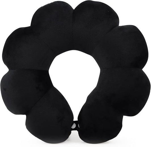 Sexysamba Flower Travel Neck Pillows for Airplanes Breathable Cotton U-Shaped Neck Pillow for Kids & Adults Head Neck Chin Support Rest Pillow for Traveling,Car,Train,Bus,Recline,Home,Office,Black