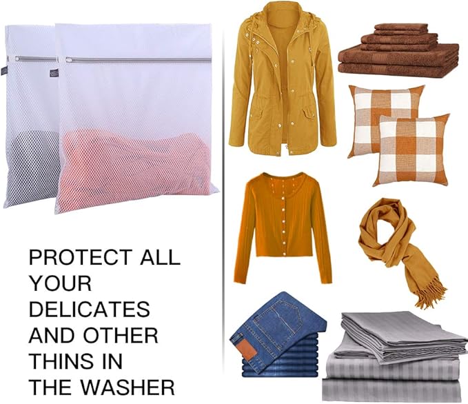 Kimmama Laundry Mesh Wash Bags, Lingerie Bags for Washing Delicates, White Net, Grey Zipper, 2XXL