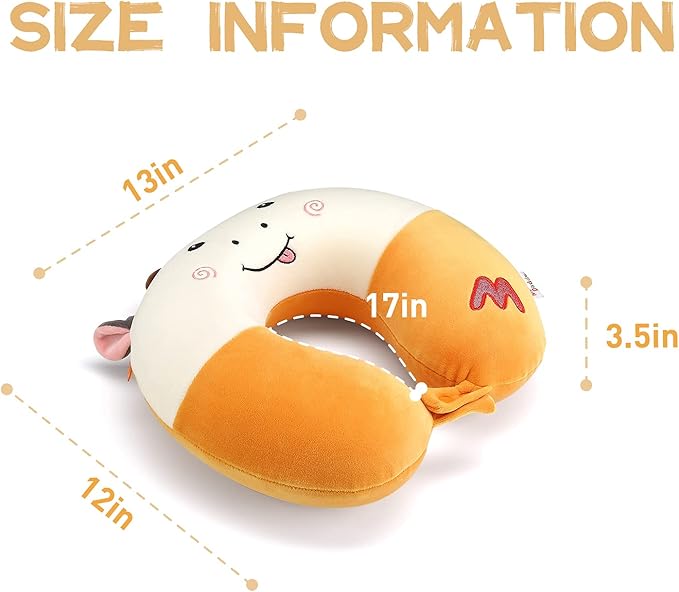 Niuniu Daddy Kids Travel Neck Pillow - Memory Foam Neck and Chin Support for Airplane, Car, Road Trips - Cute Cow Design, Airplane Essentials for Kids Boys Girls
