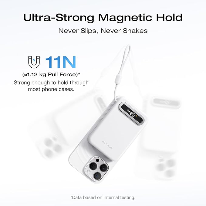 EF ECOFLOW Rapid Mag Power Bank 10,000mAh, Qi2.2 25W Wireless Charging, 0.6'' Slim Magnetic Portable Charger, Built-in USB-C Cable, Qi2 Certified Magsafe-Compatible Battery for iPhone 17/16/15, White