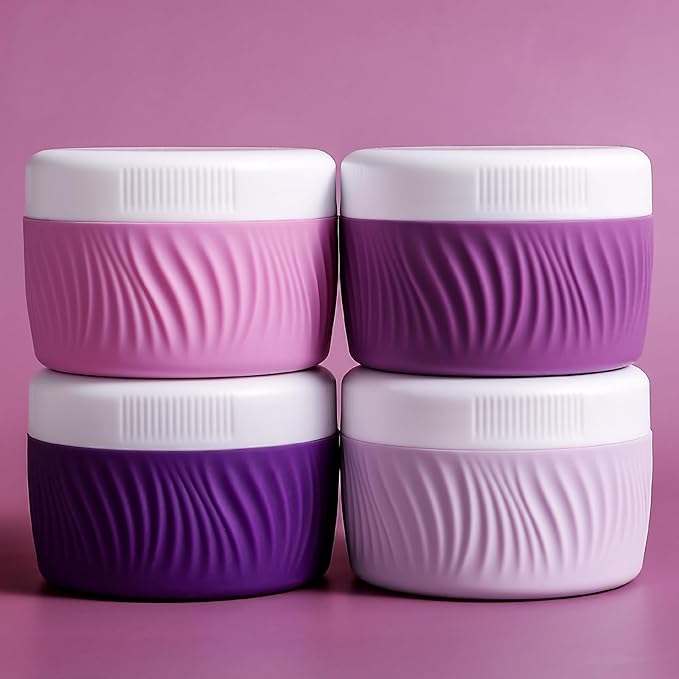 Travel Containers for Toiletries, Silicone Cream Jars BPA-Free, TSA Approved 2oz Travel Size Containers, Leak-proof Portable Size Silicone Jars with Lid for Face Hand Body Cream (4 Pack)