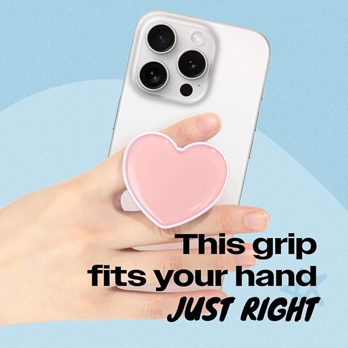 OnTheGrip Cute Solid Macaron Color Heart Shape Collapsible Mobile Phone Grip Stand Holder for Smartphone Tablet Cell Phone Accessory (Pink)