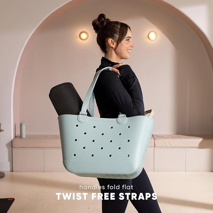 Simple Modern Large Beach Bag | Waterproof Getaway Rubber Tote with Zipper Pocket for Travel, Pool, Boat, Groceries, Sports | Forest