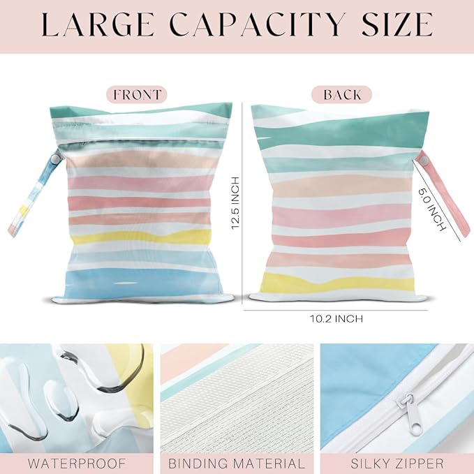 3 Pcs Wet Bag, Wet Dry Bag, Waterproof Bag, Small Laundry Bag, Wet Bag for Pool, Beach, Swimsuit, Makeup Bag, Diapers,Cruise Ship Essentials,Rainbow Gifts, Beach Accessories Travel for Women
