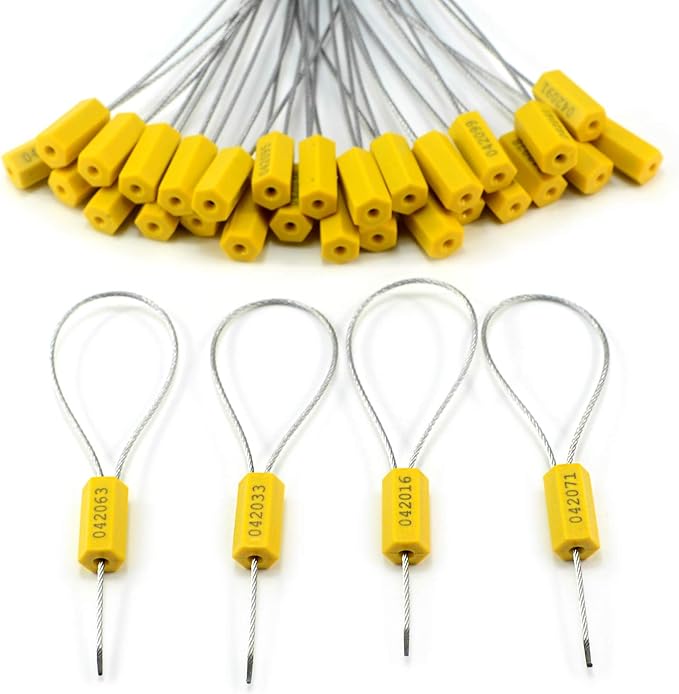 Leadseals(R) 500 Anti-Tamper Proof Security Cable Seals Disposable Self-Locking Padlock Shipping Security Tags Numbered(Pack of 500 PCS) (Yellow)