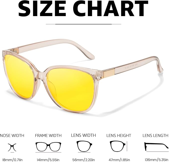 Myiaur Night Vision Driving Glasses for Women, Polarized Anti Glare Yellow Lens Glasses for Nighttime, UV400 Protection