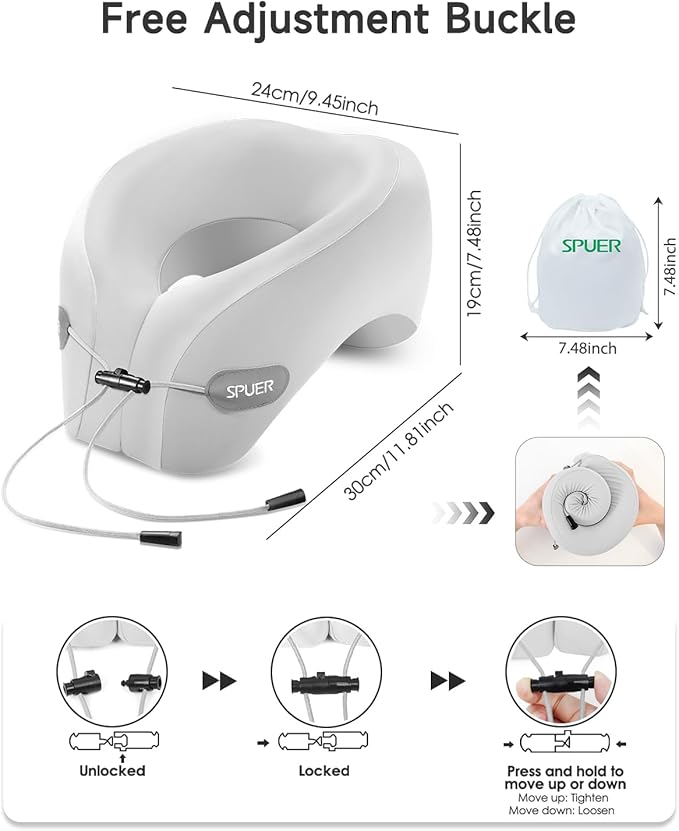 Ergonomic Neck Pillow for Travel – Comfortable Support for Airplane, Car, and Office with Eye Mask & Earplugs (Gray)
