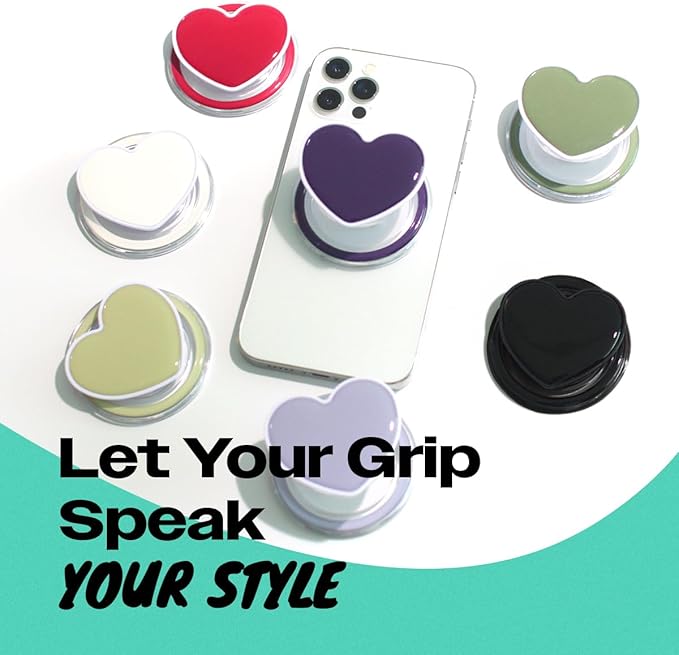 OnTheGrip Cute Solid Macaron Color Heart Shape Collapsible Mobile Phone Grip Stand Holder for Smartphone Tablet Cell Phone Accessory (Purple)