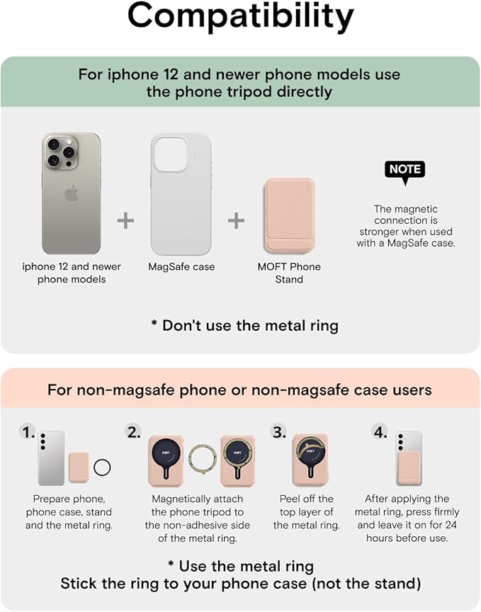 MOFT Phone Tripod Wallet for iPhone, Mulit-Angles, Lightweight & Portable Phone Stand, MOVAS Vegan Leather Magnetic Wallet, Strong Magnets, NFC Card Holder,Travel Essential, Peach pink(With Card Slot)