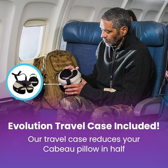 Cabeau Travel Neck Pillow for Airplanes – The Neck’s Evolution, TNE S3 – Supportive Memory Foam Design for Long Haul Flights – Attachable Seat Straps and 360° Support (Amsterdam Rainbow)